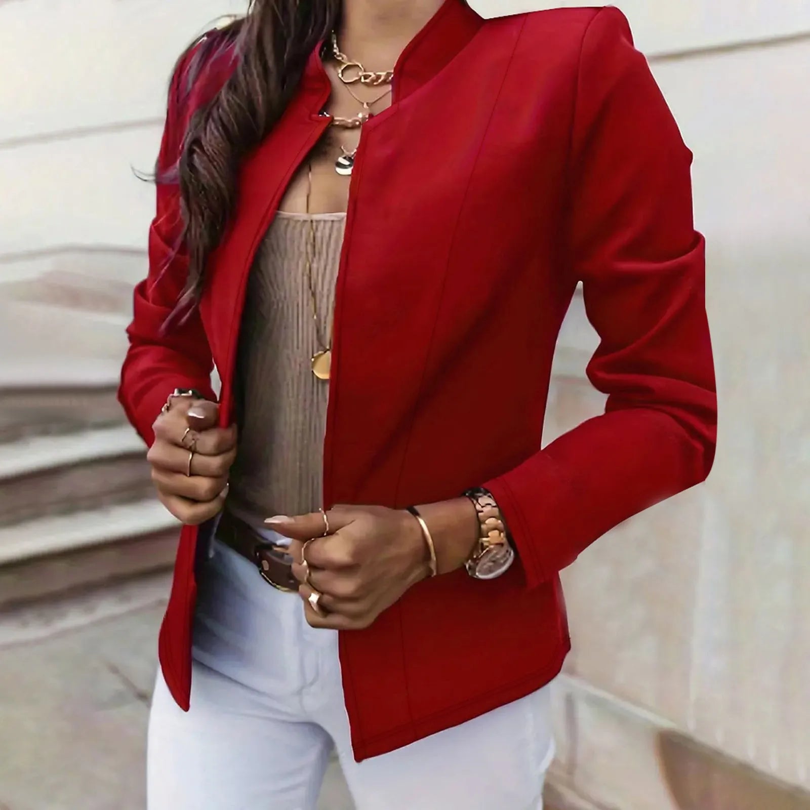 Lightweight women's blazer by Lamp Post, suitable for autumn and winter 2024, shown in a stylish, fitted design.