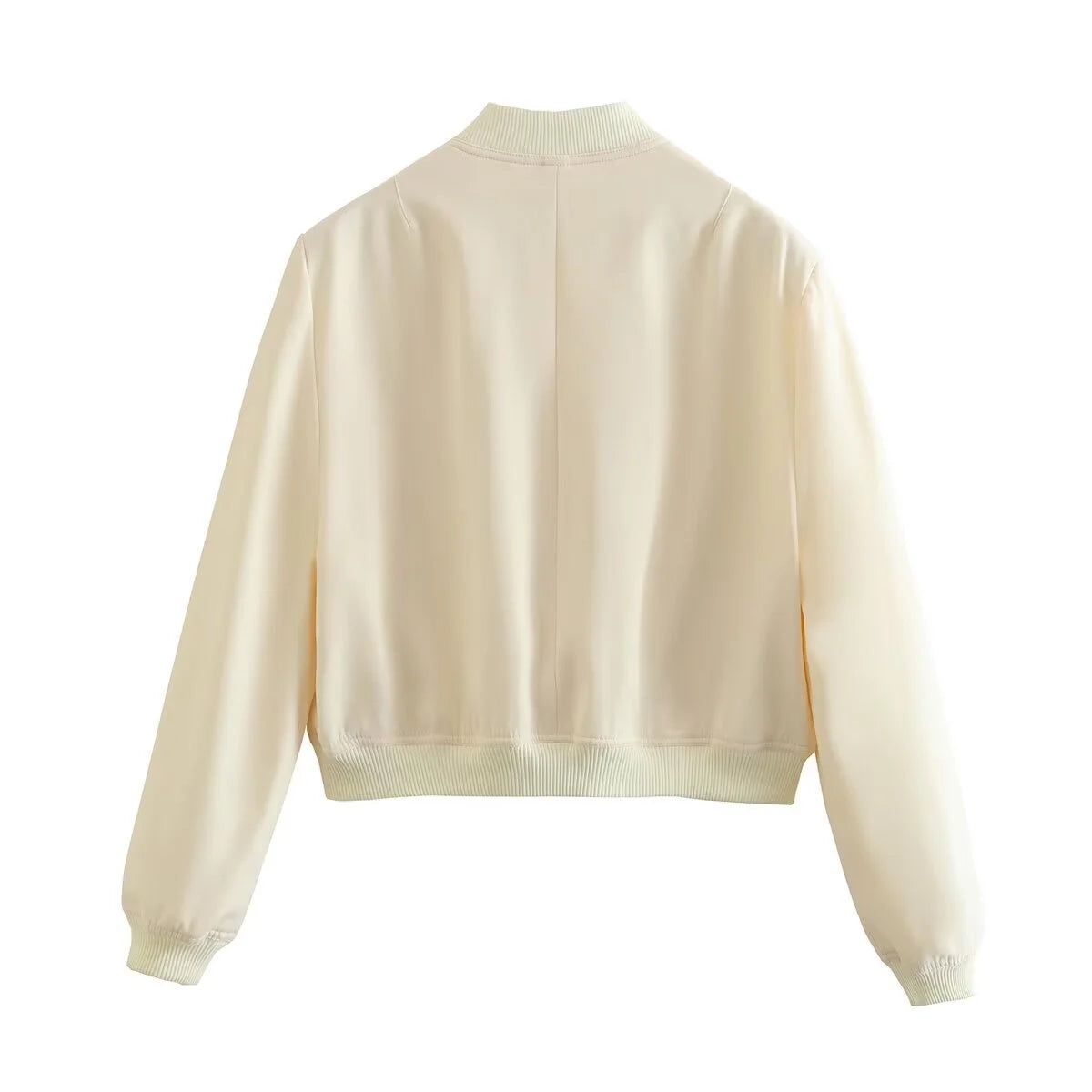 Beige women's bomber jacket with long sleeves from Lamp Post, stylish outerwear for 2024.