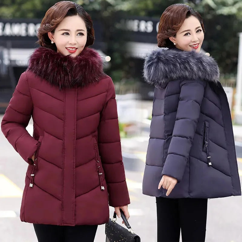 Lamp Post women's wine-red winter jacket, 4XL, stylish and warm winter coat for women, perfect for cold weather.