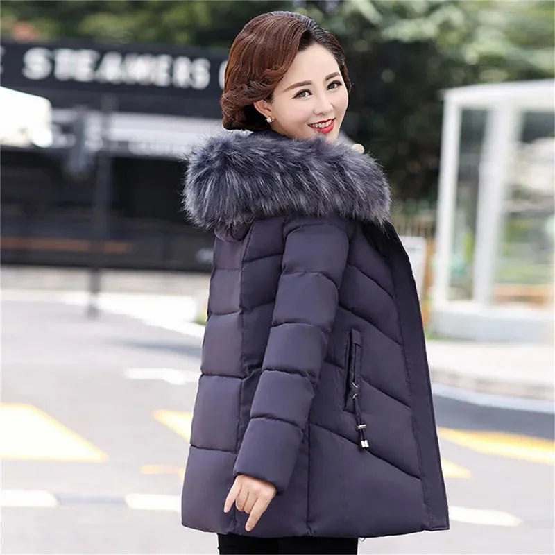 Wine-red women's winter jacket by Lamp Post, stylish and warm, suitable for cold weather and winter dress occasions.
