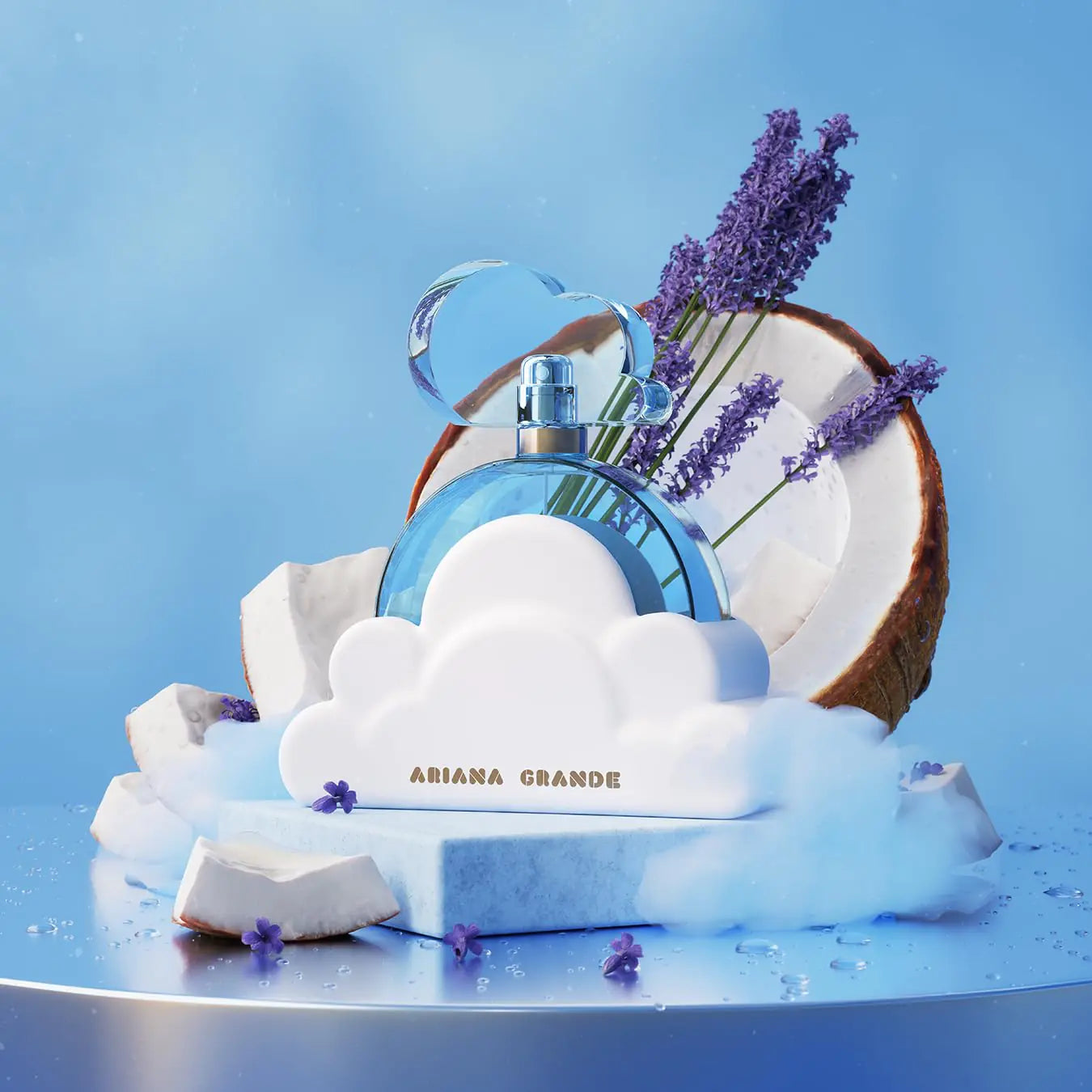 Lamp Post Ariana Grande Cloud women’s perfume with lavender, coconut, vanilla, and pear notes in a 1 fl oz bottle.