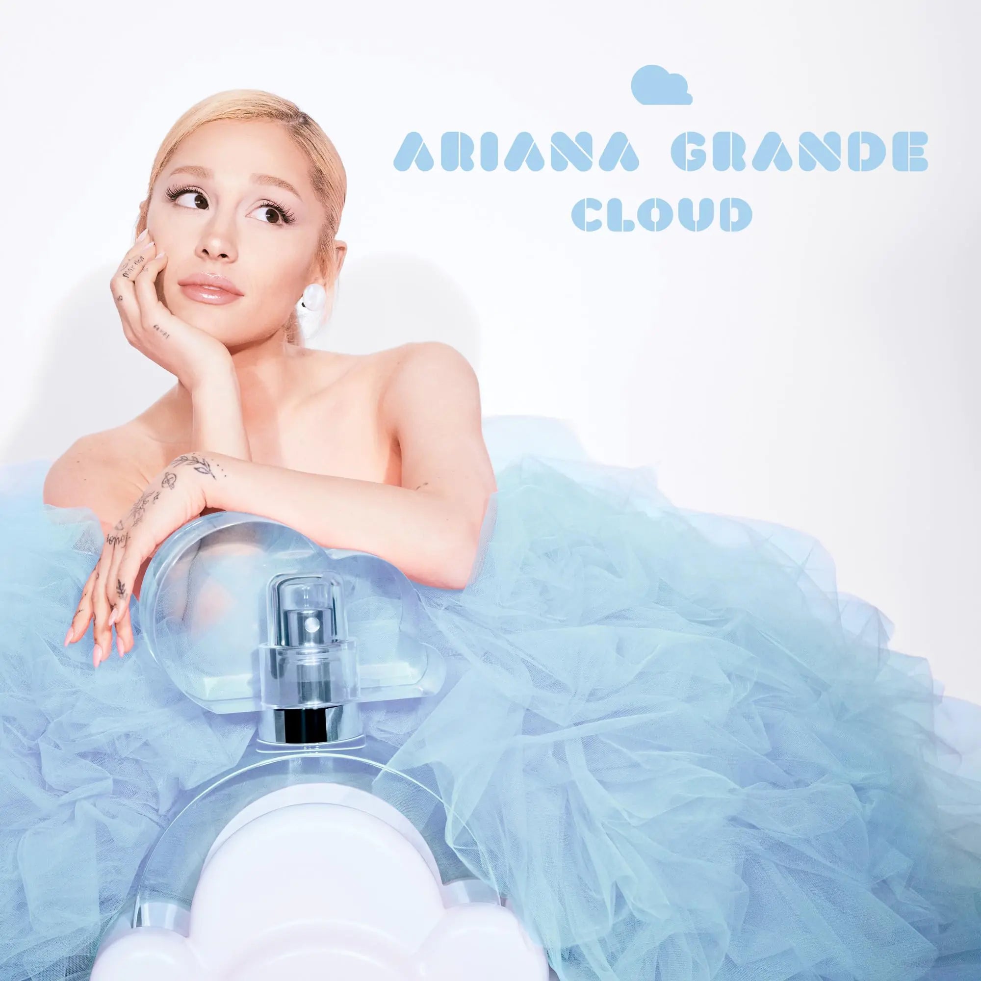 Lamp Post Ariana Grande Cloud women’s perfume with lavender, coconut, vanilla, and pear notes in a 1 oz bottle.