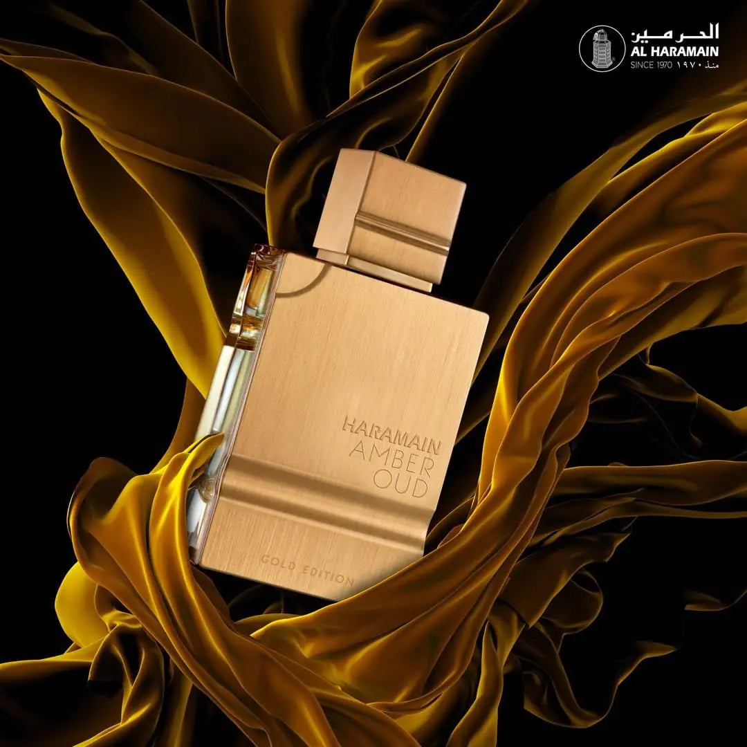 Lamp Post Al Haramain Amber Oud Gold Edition perfume bottle for women and men, 2 oz, elegant Arabian fragrance.