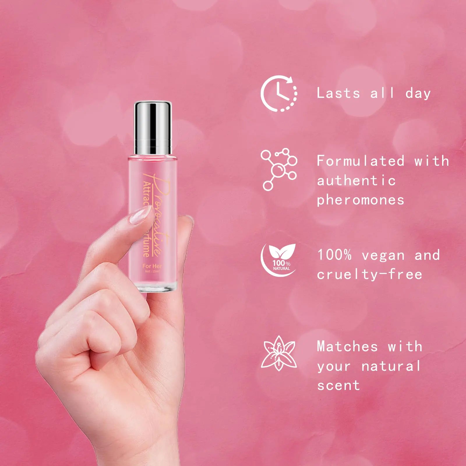 Lamp Post women’s perfume bottle with pink floral design, elegant perfume for women to attract men, stylish fragrance accessory.
