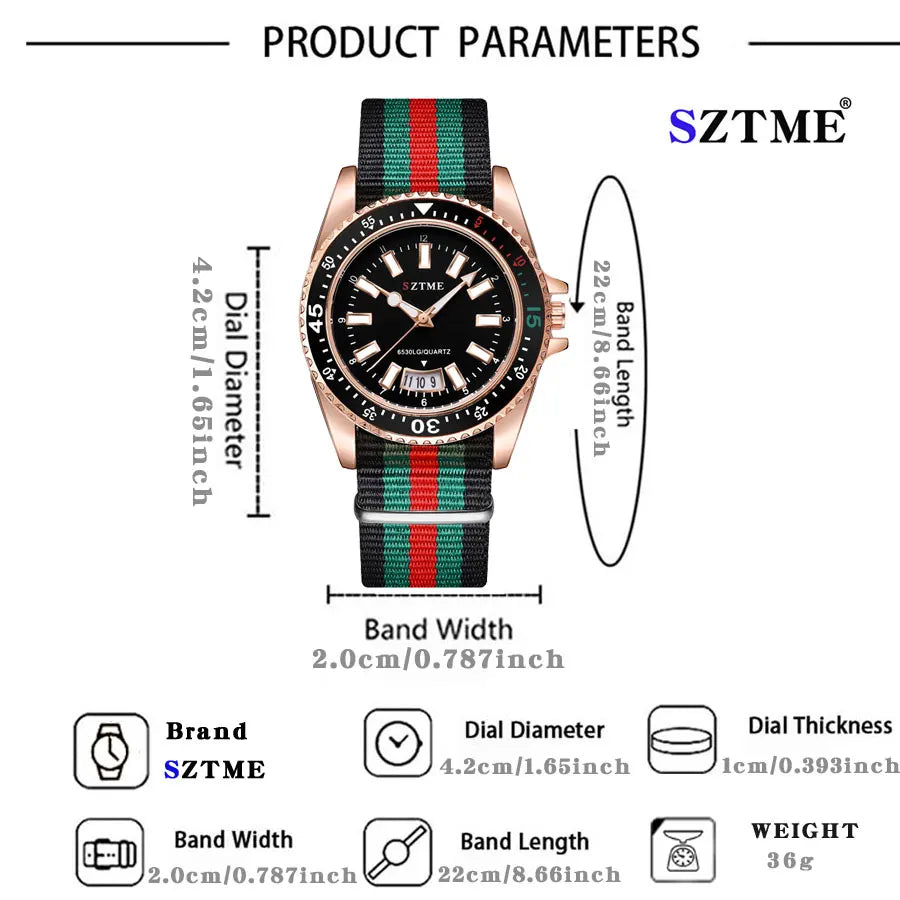 Silver-white Lamp Post women's nylon strap calendar watch with a sleek design, night light feature, and quartz movement.
