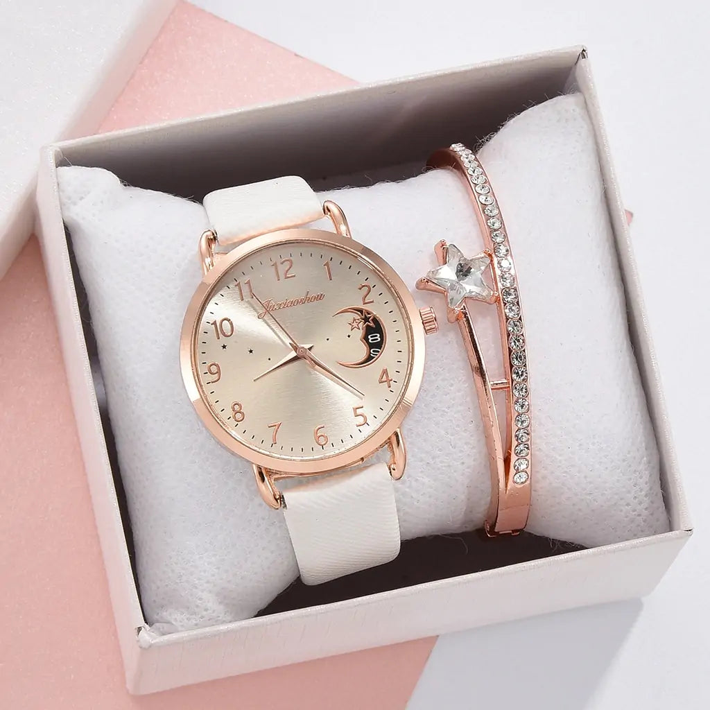 Women bracelet and watch set by Lamp Post, featuring elegant jewelry and a stylish watch in a coordinated design.