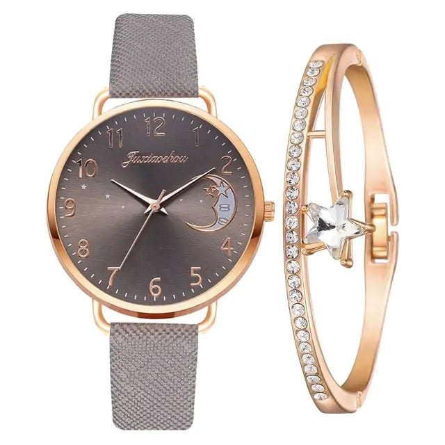 Women bracelet and watch set by Lamp Post featuring a stylish bracelet and matching watch on a white background.
