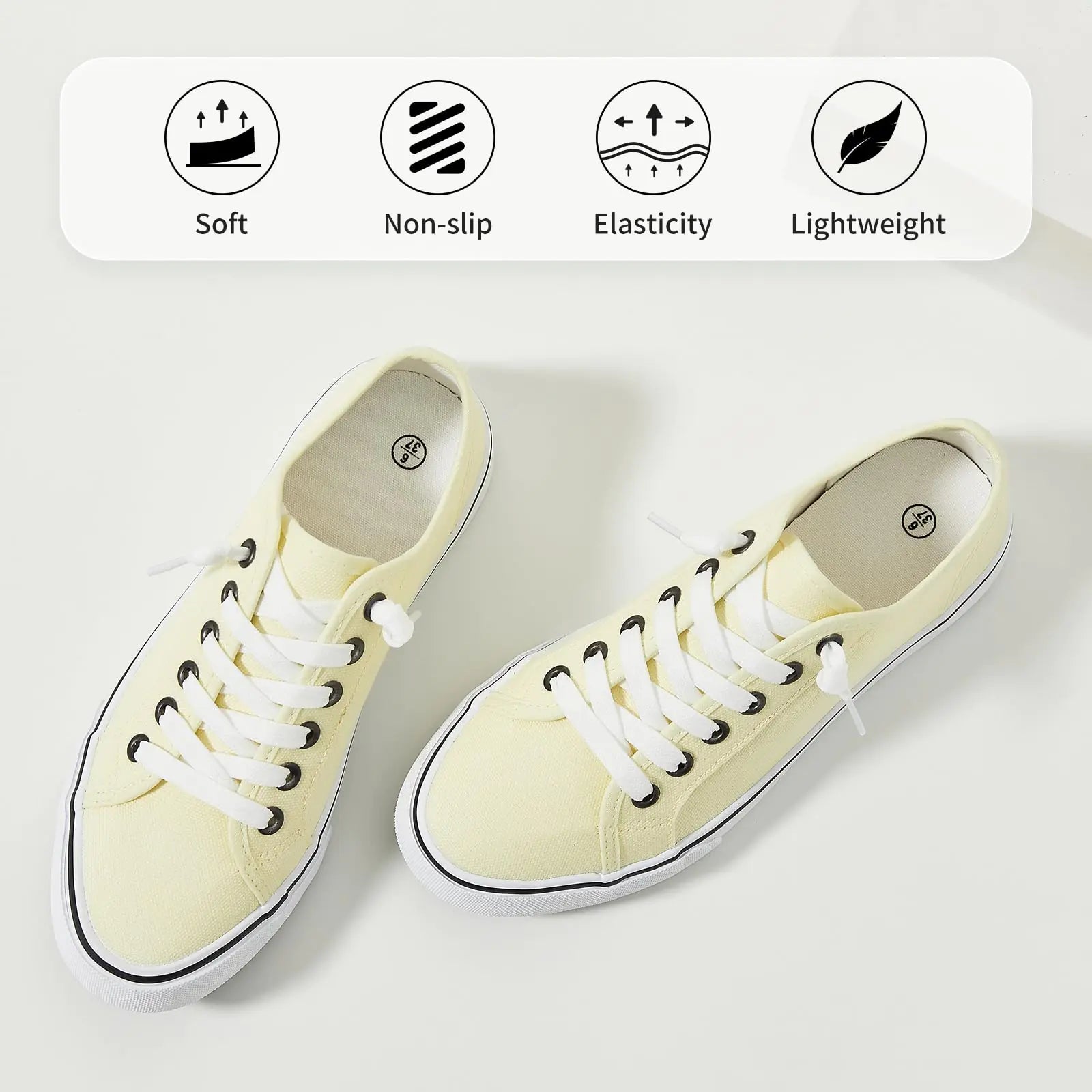 Yellow women's canvas sneaker by Lamp Post with white laces and rubber sole, casual footwear for everyday wear