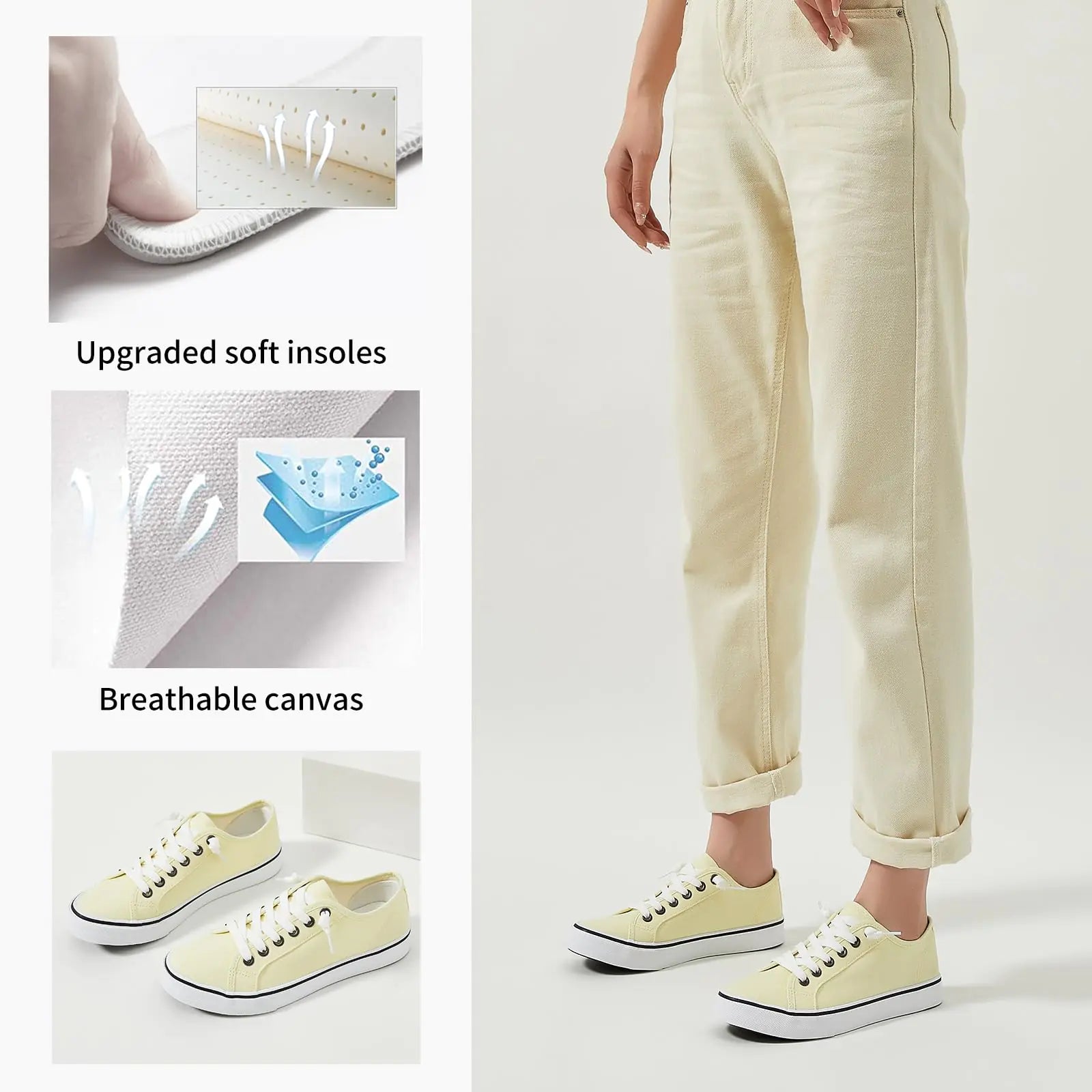 Yellow women's Canvas Sneaker by Lamp Post featuring a casual slip-on design and white rubber sole.