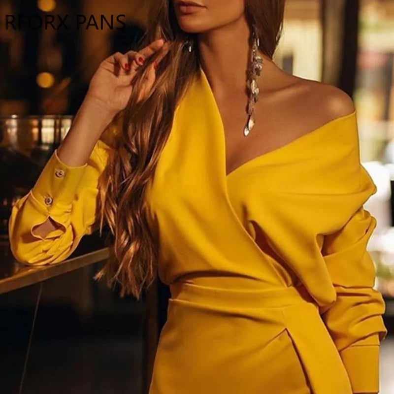 Yellow fashionable women's dress by Lamp Post, large size with stylish design, showcased on a model in the image.