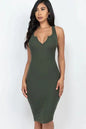 SPLIT NECK RIBBED BODYCON DRESS