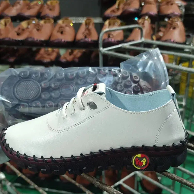 White leather casual women loafers, slip-on flats from My Store, stylish and comfortable for everyday wear