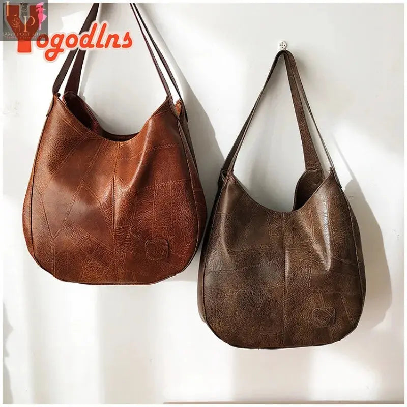 Vintage Yogodlns women’s handbag with top handle and shoulder strap, stylish designer tote in coffee color, luxury fashion bag.