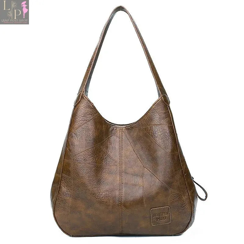 Vintage Yogodlns women’s leather shoulder tote bag with top handle, designer luxury handbag in coffee color, stylish and spacious.