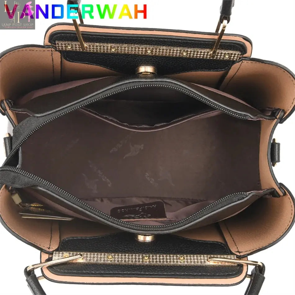 Green soft leather luxury handbag for women, featuring 3 layers, shoulder strap, crossbody style, large capacity, tote design.