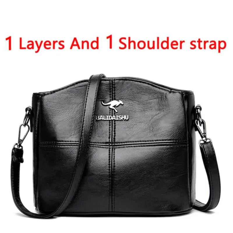 Green soft leather luxury handbag with three layers, shoulder strap, crossbody style, large capacity for women, designer tote bag