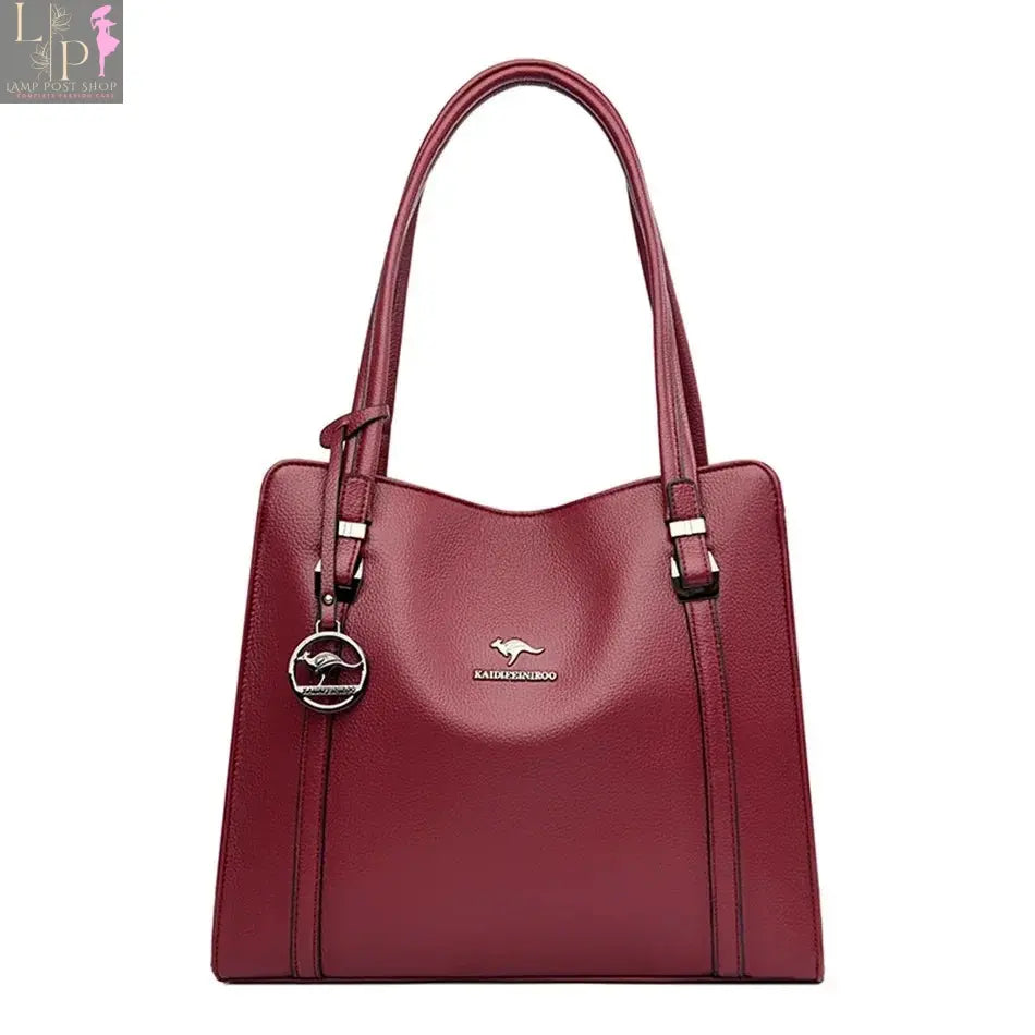 Green soft leather luxury handbag for women with three layers, shoulder strap, crossbody style, large capacity, messenger tote.