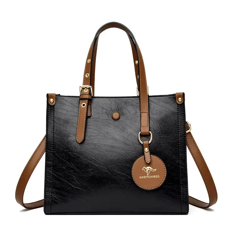 Green soft leather luxury handbag for women, featuring 3 layers, shoulder strap, crossbody style, large capacity tote, and designer details.