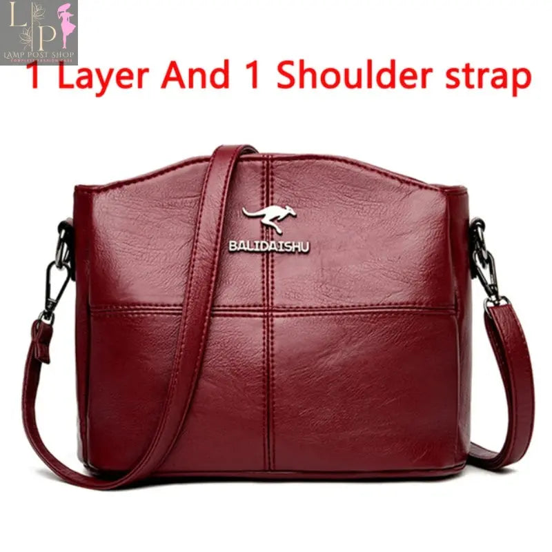 Green soft leather luxury handbag for women with three layers, shoulder strap, crossbody style, large capacity tote, designer bag.