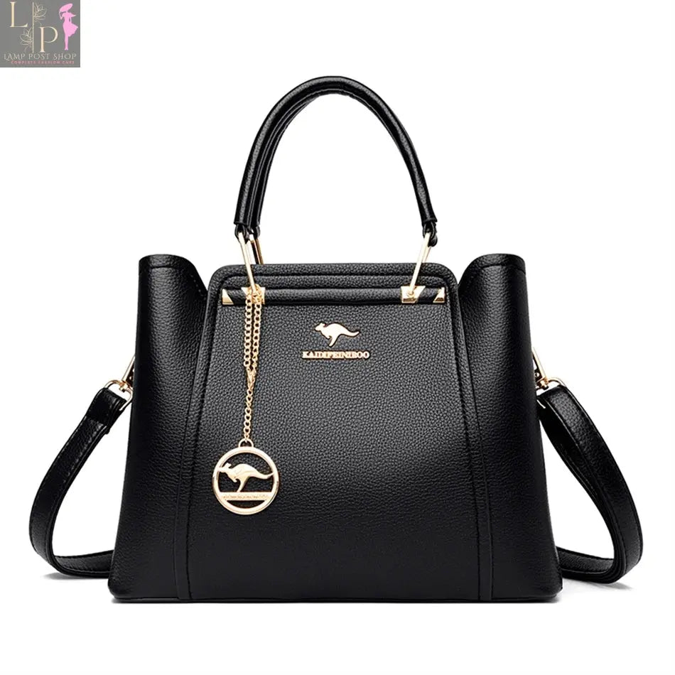Green soft leather luxury handbag with three layers, shoulder strap, and large capacity for women’s shopping and messenger use.