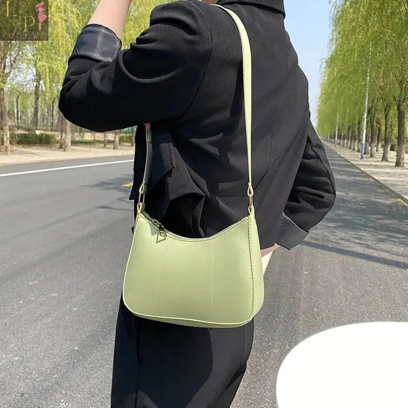 Khaki leather women's shoulder underarm bag, casual hobo purse, stylish handbag with adjustable strap and spacious interior.