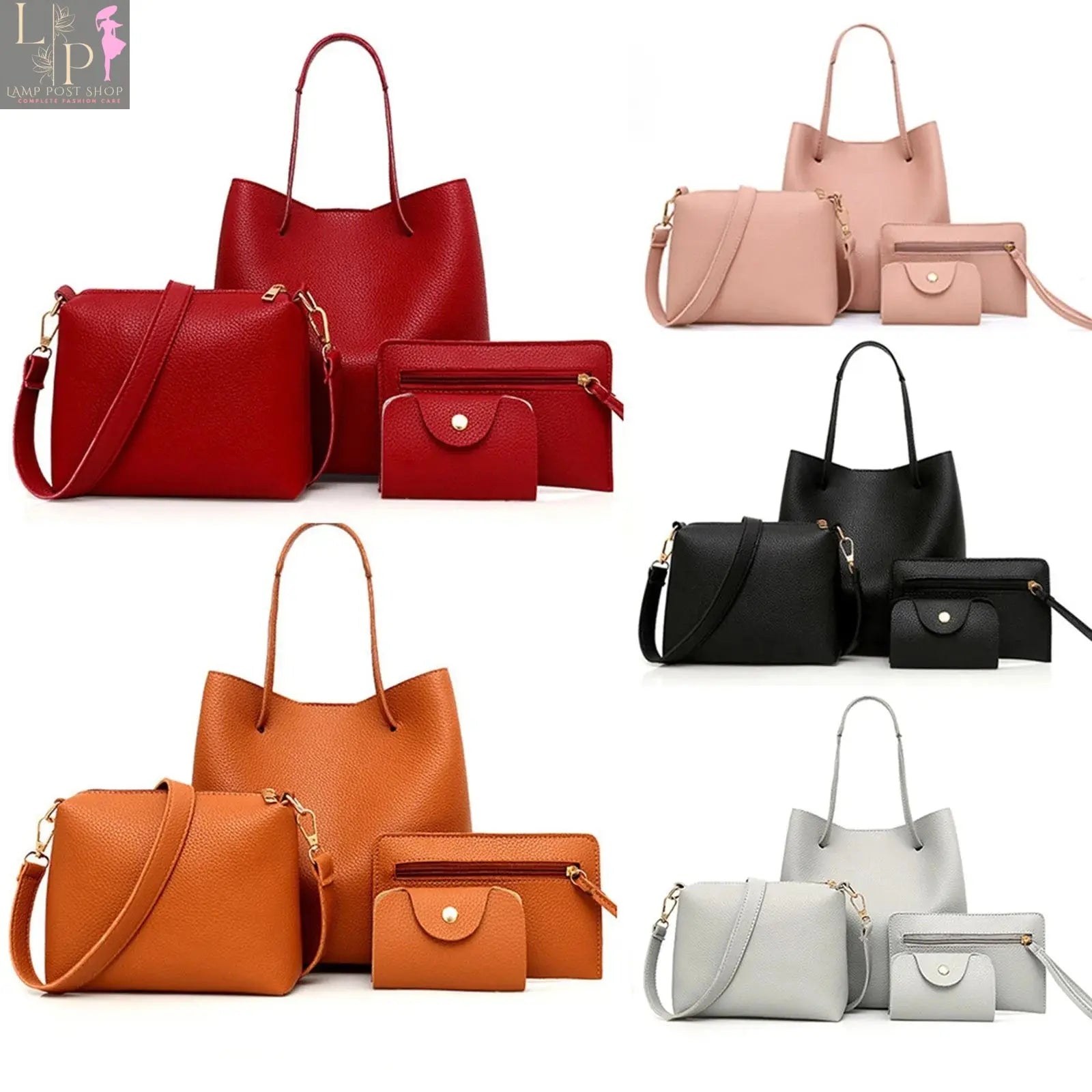 Set of four red women's crossbody bags by My Store, showcasing different sizes and styles for versatile use.