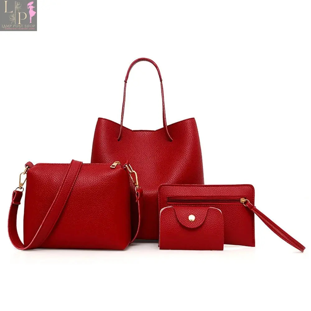 Set of four red women's crossbody bags by My Store, stylish and versatile for casual or formal wear.