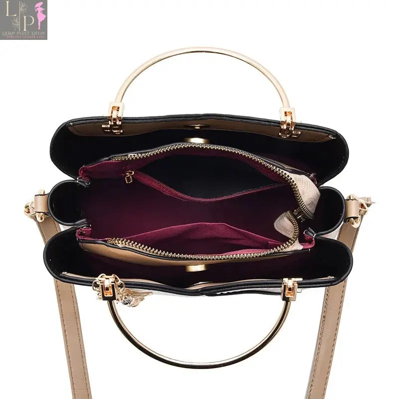 Wine red women’s shoulder bag from My Store, stylish leather bag with white accents and adjustable strap.