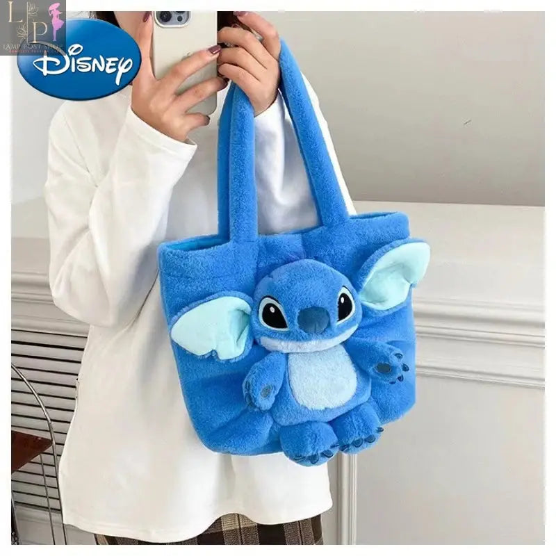 Disney 2024 plush cartoon shoulder bag featuring Stitch and strawberry bear design, soft and cute girls' handbag.