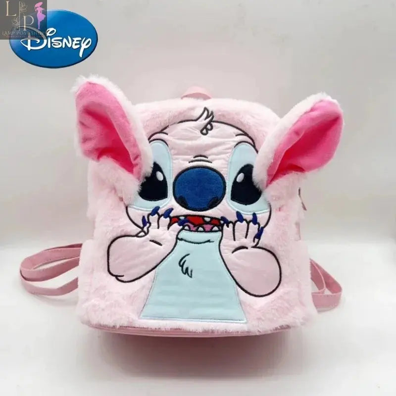 Disney 2024 plush Stitch and strawberry bear shoulder bag, soft cartoon doll for girls, cute and colorful accessory.