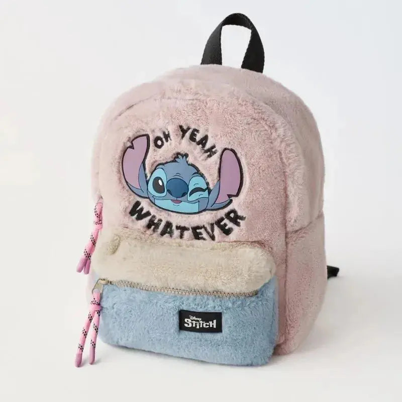 Disney 2024 plush cartoon shoulder bag featuring Stitch, Strawberry Bear, and soft plush design, perfect for girls.