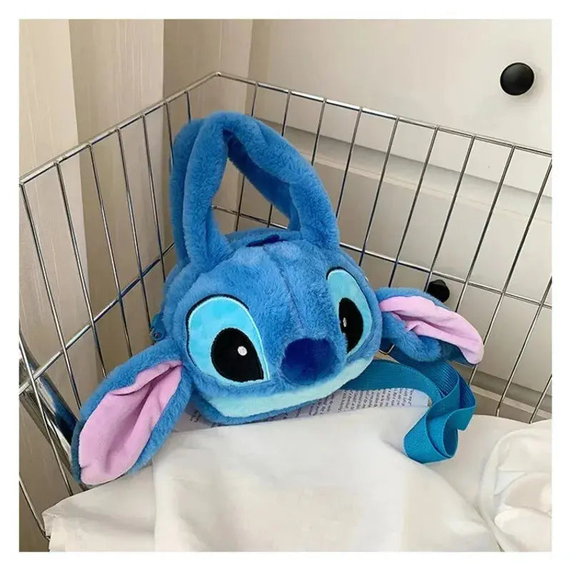 Disney 2024 plush cartoon Stitch and strawberry bear shoulder bag by My Store, featuring soft, cute character designs for girls.