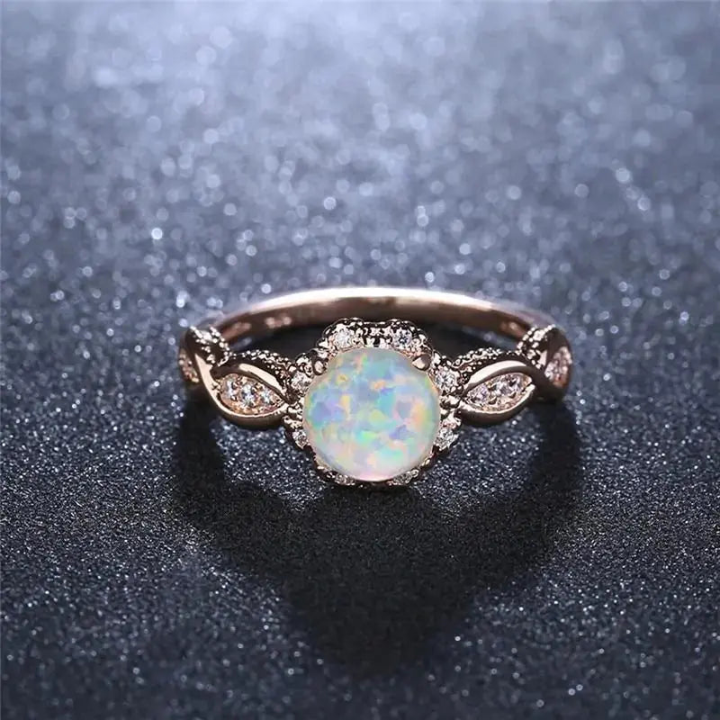 Rainbow opal jewelry ring with vibrant colors, beautiful gift for girlfriend or wife, crafted by My Store.