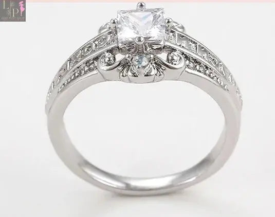 Silver Mystique CZ bridal ring for women, featuring sparkling stones, perfect as a gift for mom or girlfriend.