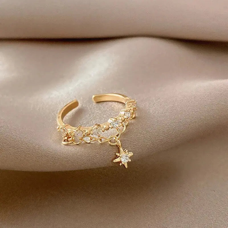 Open star pendant ring for women featuring a delicate star-shaped jewelry design, crafted for elegant style.