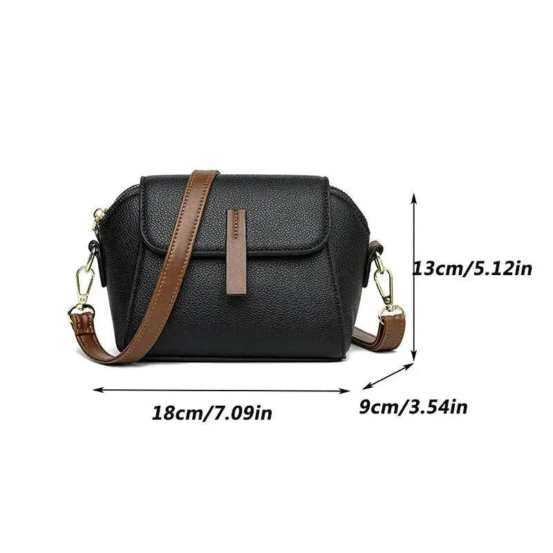 Khaki leather shoulder bag for women with solid color flap, crossbody style, featuring adjustable strap and classic design.