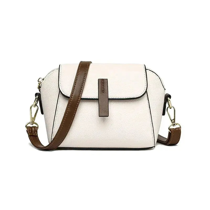 Khaki leather shoulder bag for women with solid color flap and crossbody strap, stylish and versatile accessory