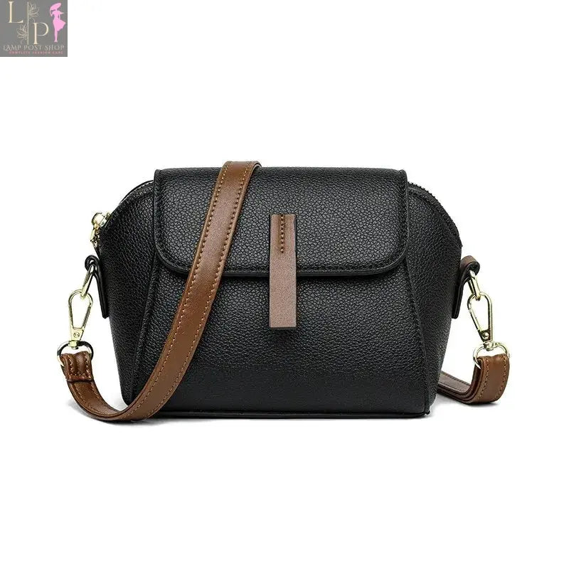 Khaki leather shoulder bag for women with solid color flap and crossbody strap, stylish and functional accessory.