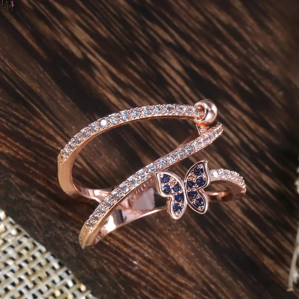 Rose gold butterfly-shaped ring with detailed wing design, crafted by My Store, showcasing an elegant jewelry piece.