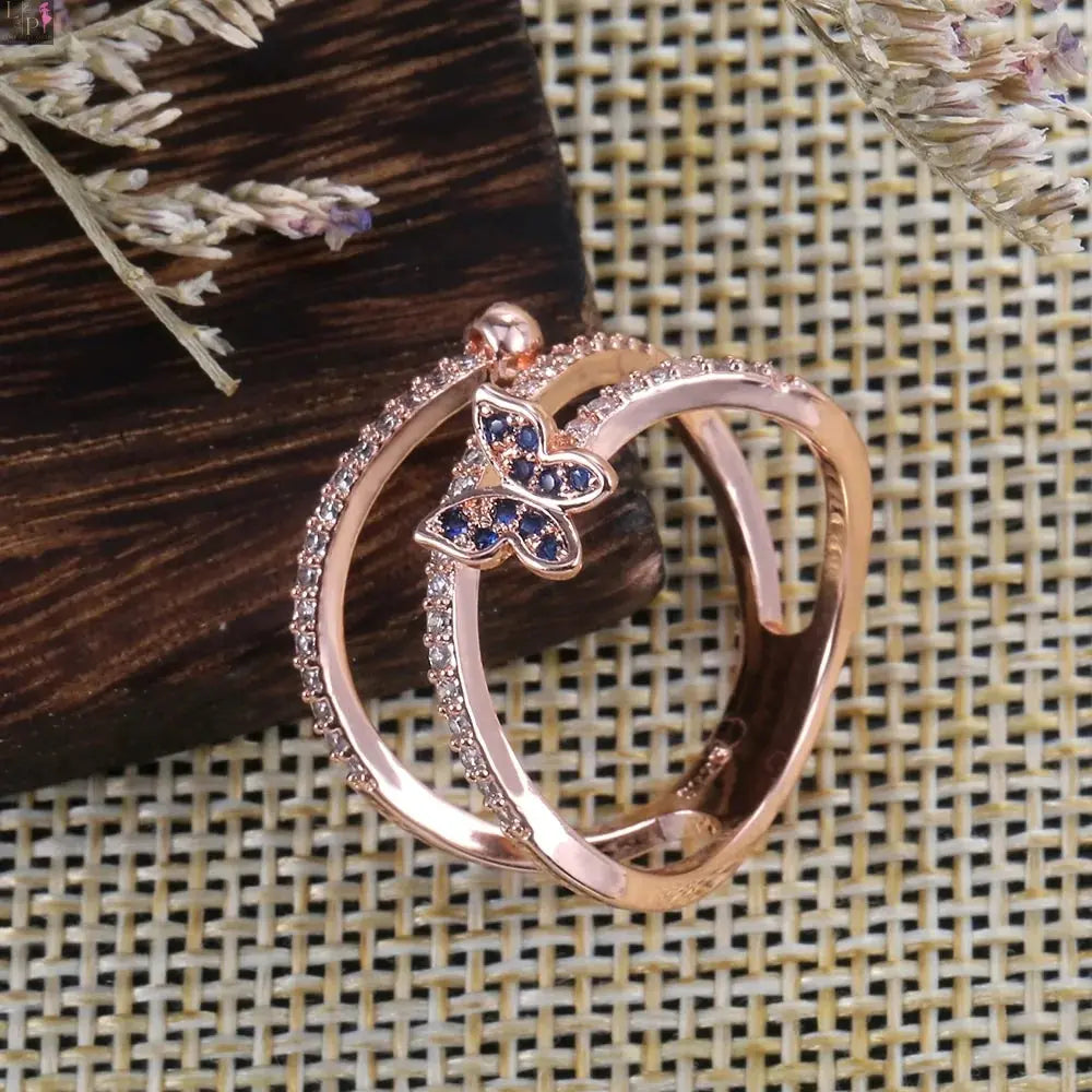 Rose gold butterfly-shaped ring with delicate wing details, stylish jewelry accessory from My Store.