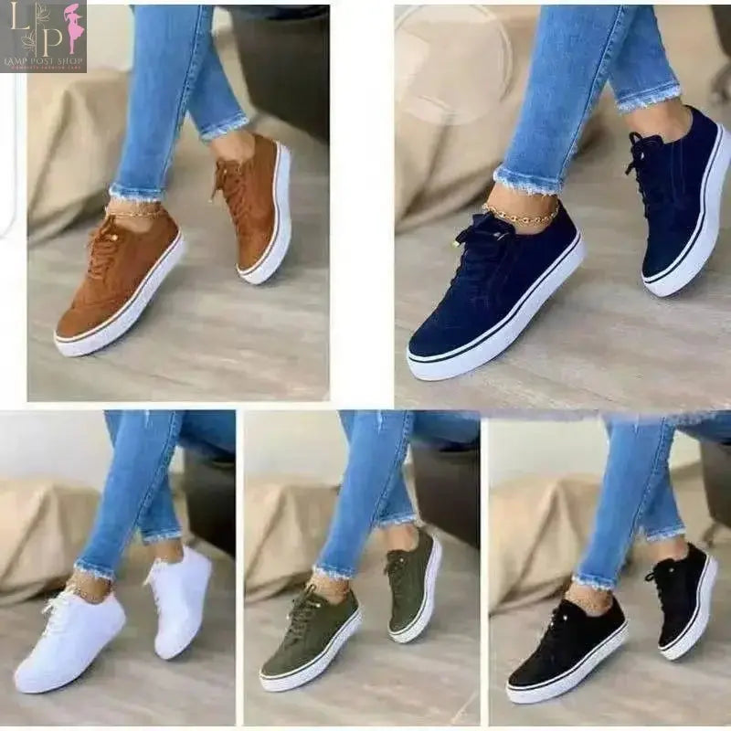 Women's white round toe casual flat shoes with lace-up design, versatile and comfortable walking shoes for women.